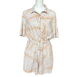 Roxy Women’s Size M Peach Romper Summer Beach Pockets Toast Palm Tree Dreams